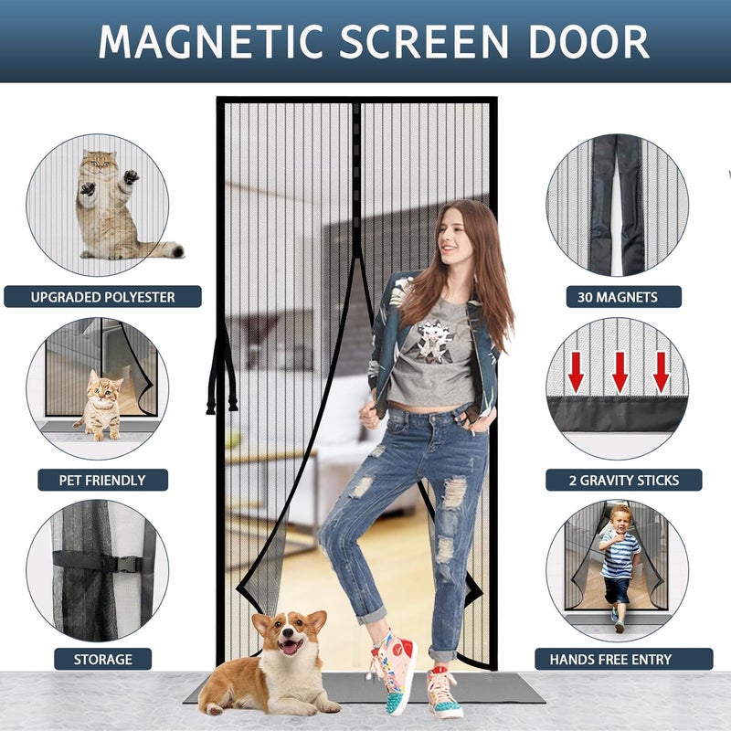 YRH Magnetic Fly Screen Door with Stay Open Buckles - Heavy Duty Self-Sealing Mesh,Powerful Magnets,Full Frame Magic Tape (Fit for Door Size:36x96 Inch,Screen Itself Size:38x97 Inch, Black) - Image 4